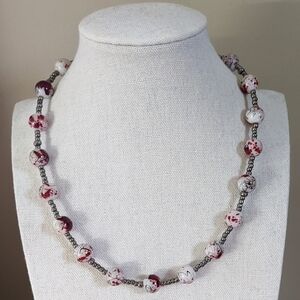 Elegant Red and White Beaded Necklace